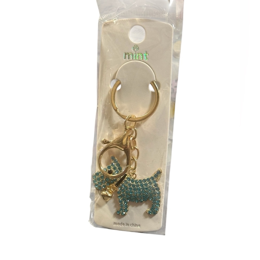 Mint Gold and Teal Dog Keychain